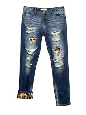 KanCan Jeans Womens 13/30 Mason Mid Rise Leopard Patch Skinny Ankle Distressed